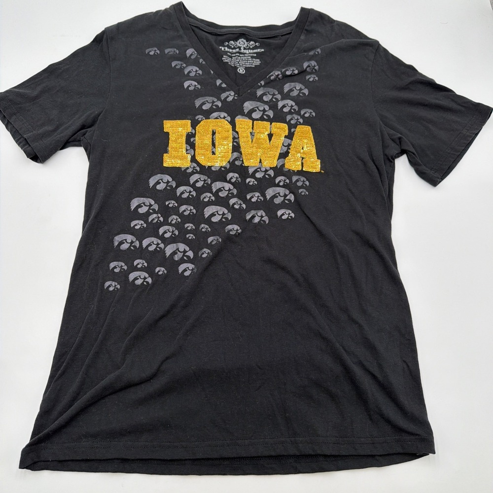 Vintage University of Iowa Women's Graphic T-Shirt Size Medium Black Sequined